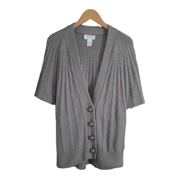 Soft Surroundings Womens Wool Blend Short Sleeve Toupe Knit Cardigan Size Large - Picture 6 of 6